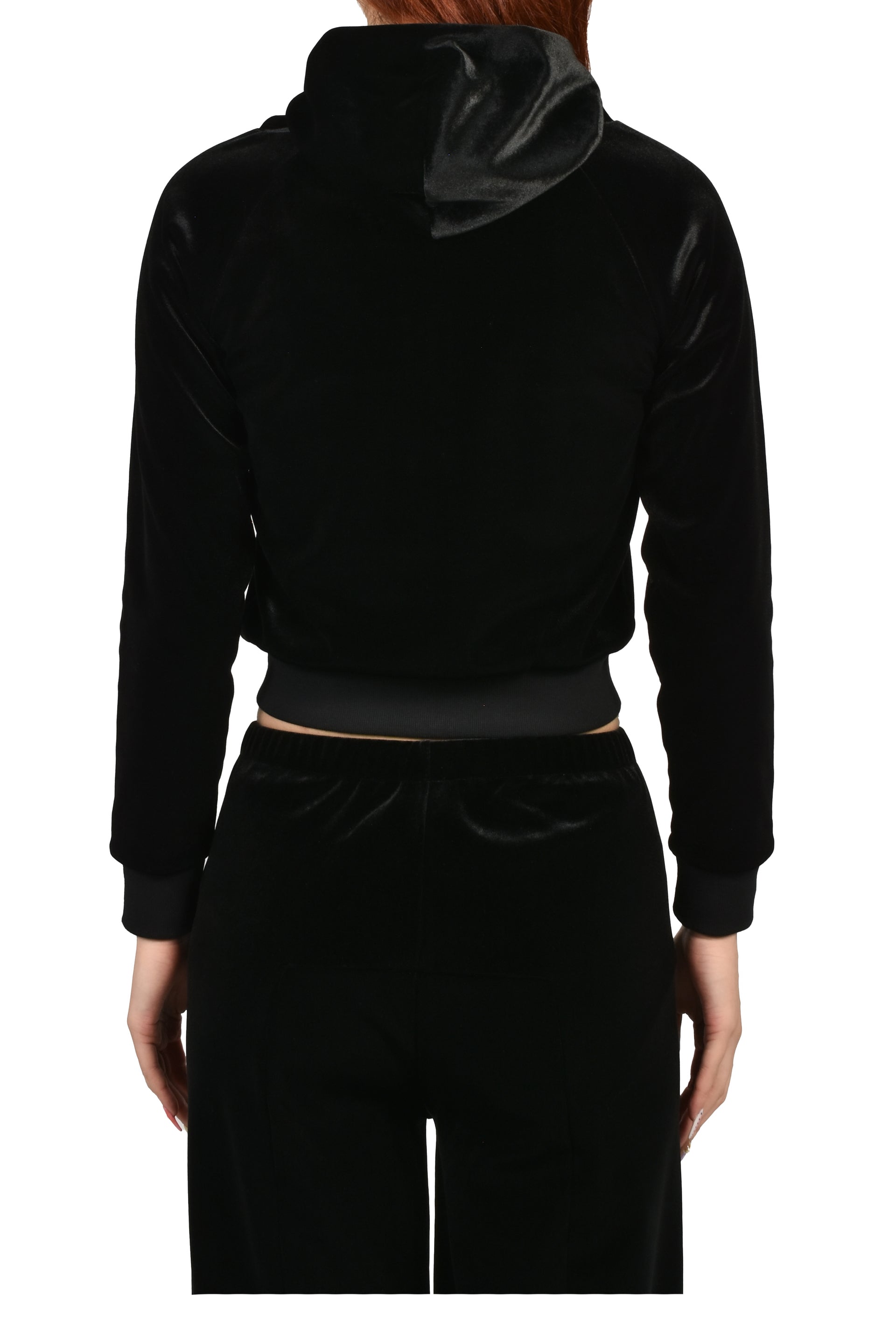 VELVET FITTED ZIP-UP HOODIE / BLK