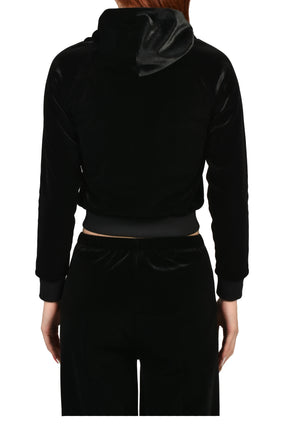VELVET FITTED ZIP-UP HOODIE / BLK