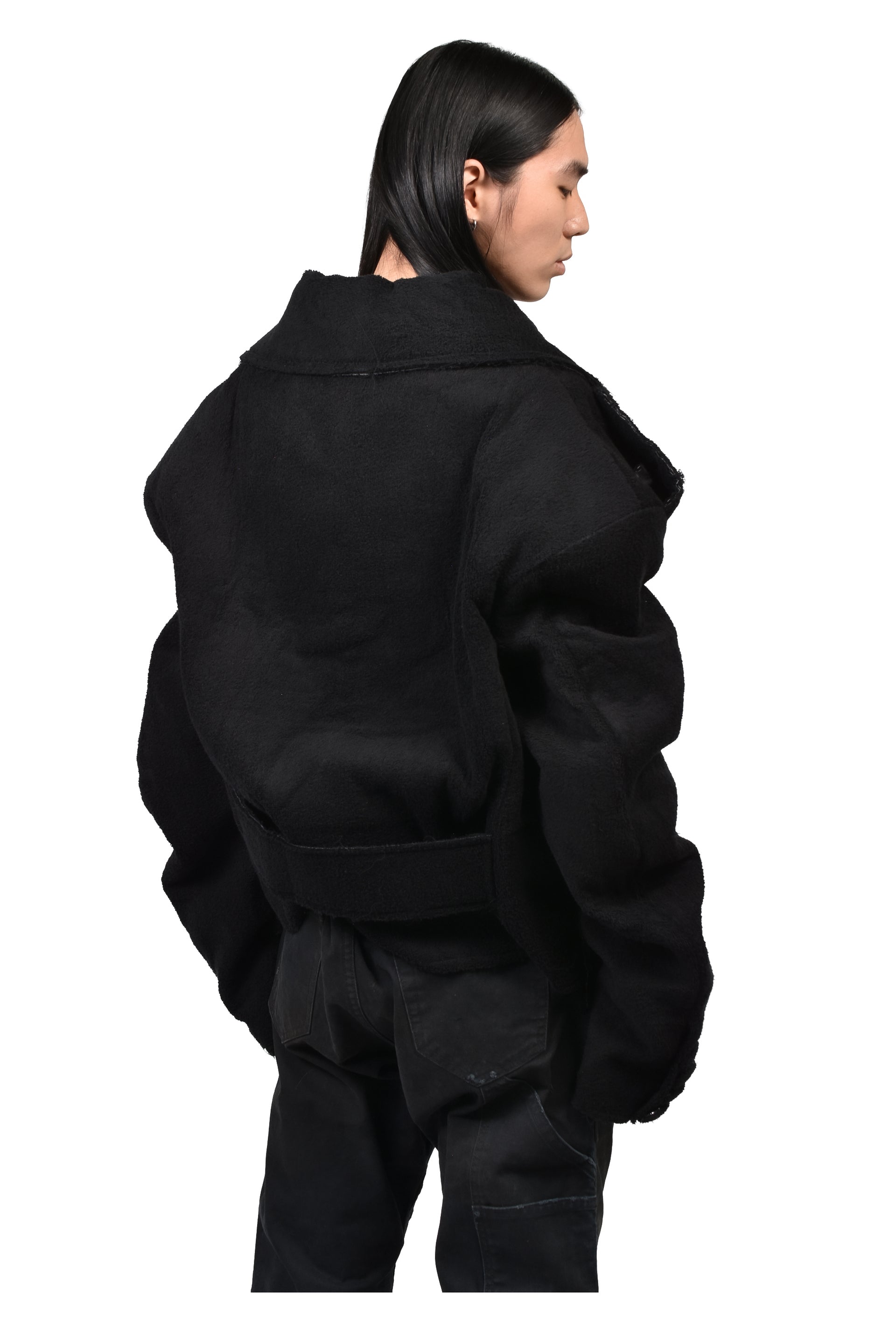 TOWEL CROPPED PEACOAT / BLK