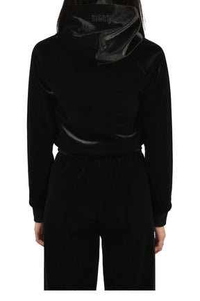 VELVET FITTED ZIP-UP HOODIE / BLK