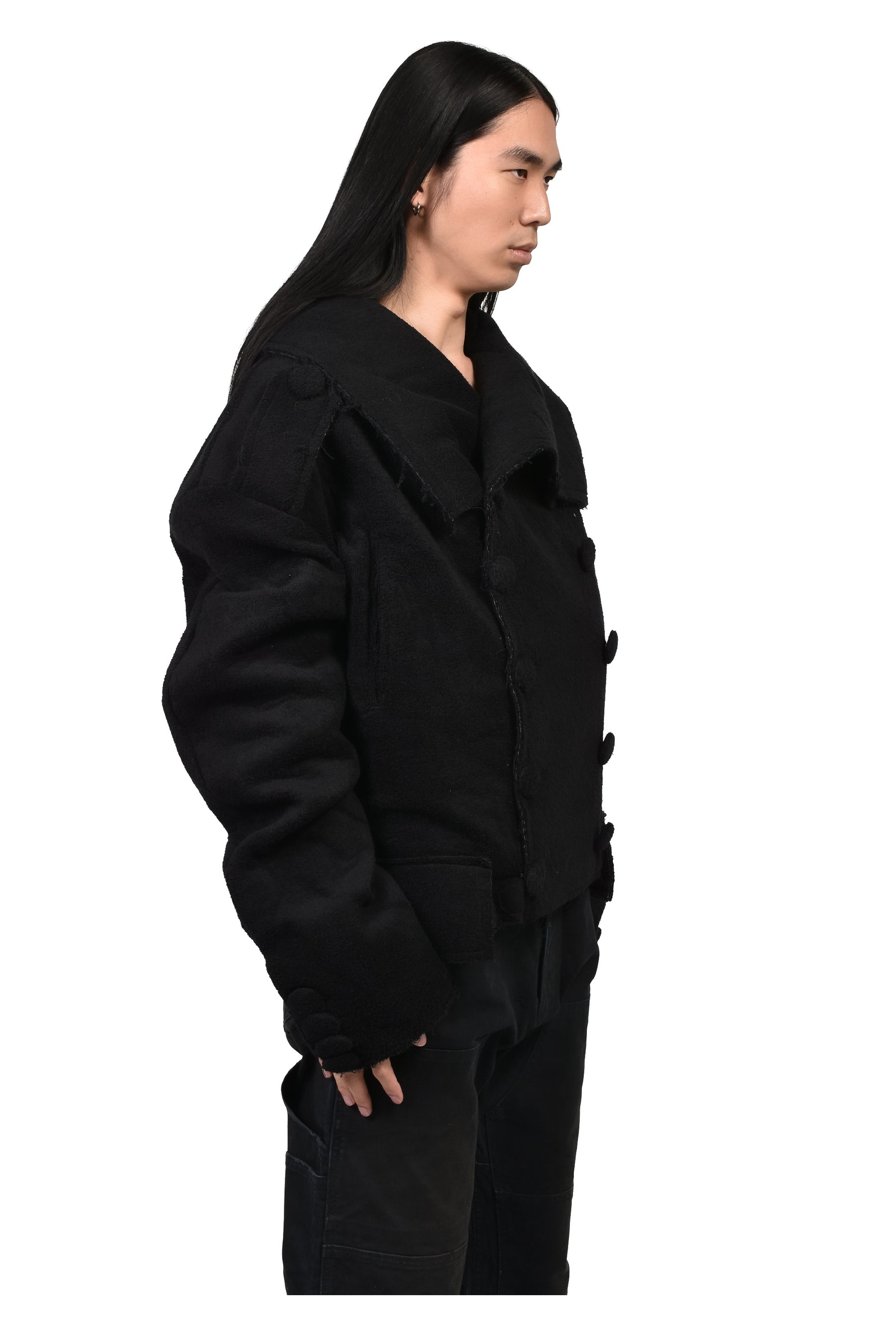 TOWEL CROPPED PEACOAT / BLK