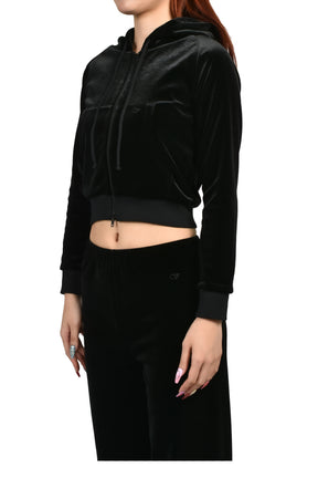 VELVET FITTED ZIP-UP HOODIE / BLK