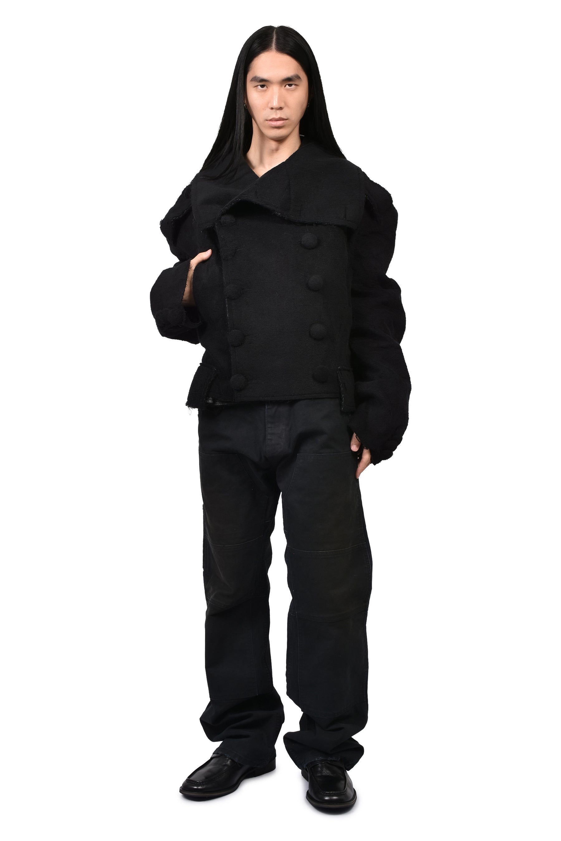 TOWEL CROPPED PEACOAT / BLK