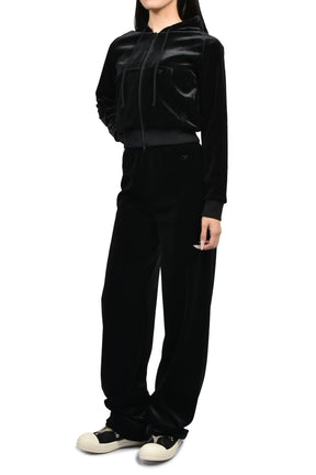 VELVET FITTED ZIP-UP HOODIE / BLK