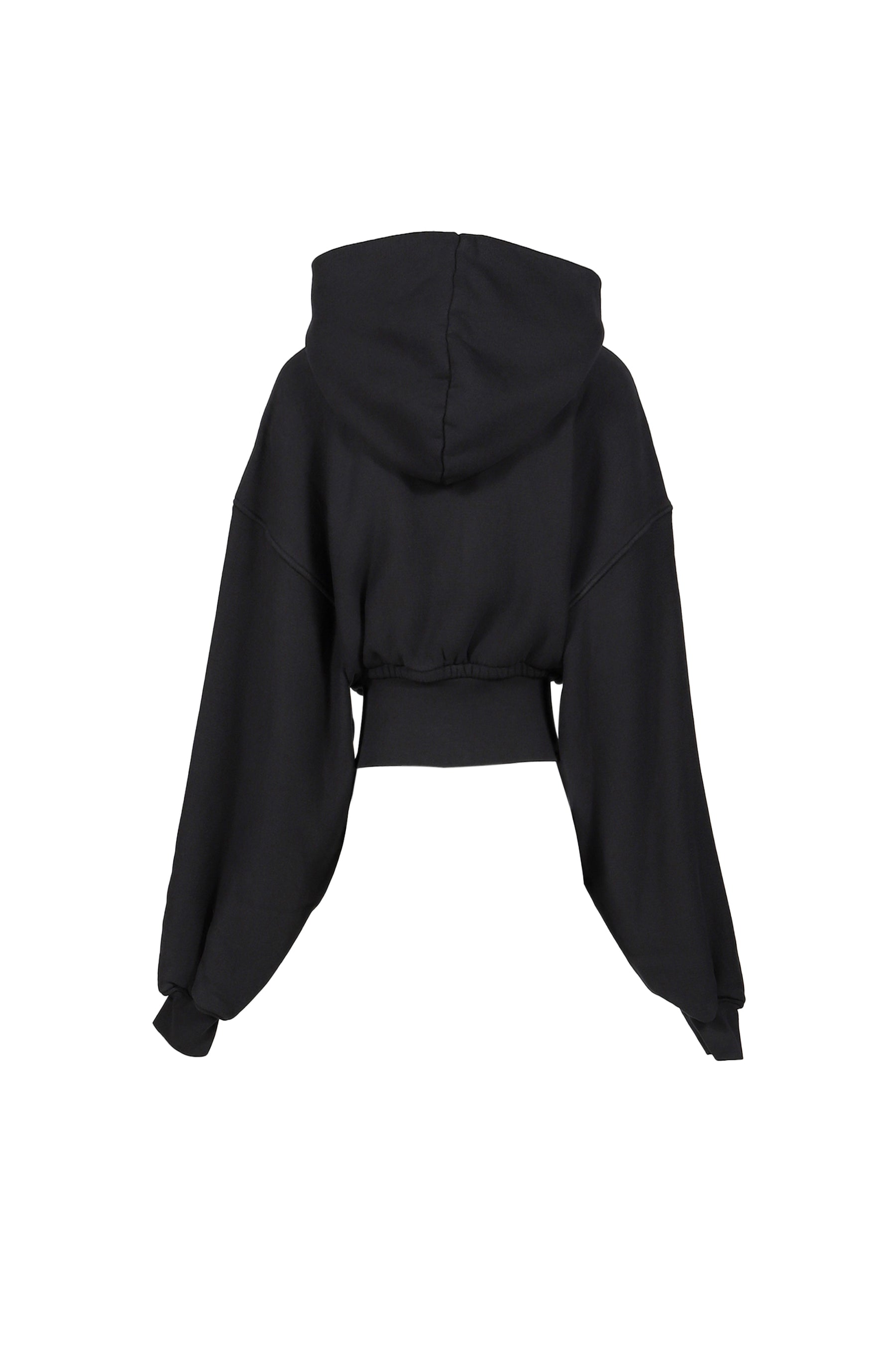 CROPPED ZIP UP HOODIE WITH BRANDED SEAM LABEL / FADED BLK