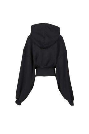 CROPPED ZIP UP HOODIE WITH BRANDED SEAM LABEL / FADED BLK