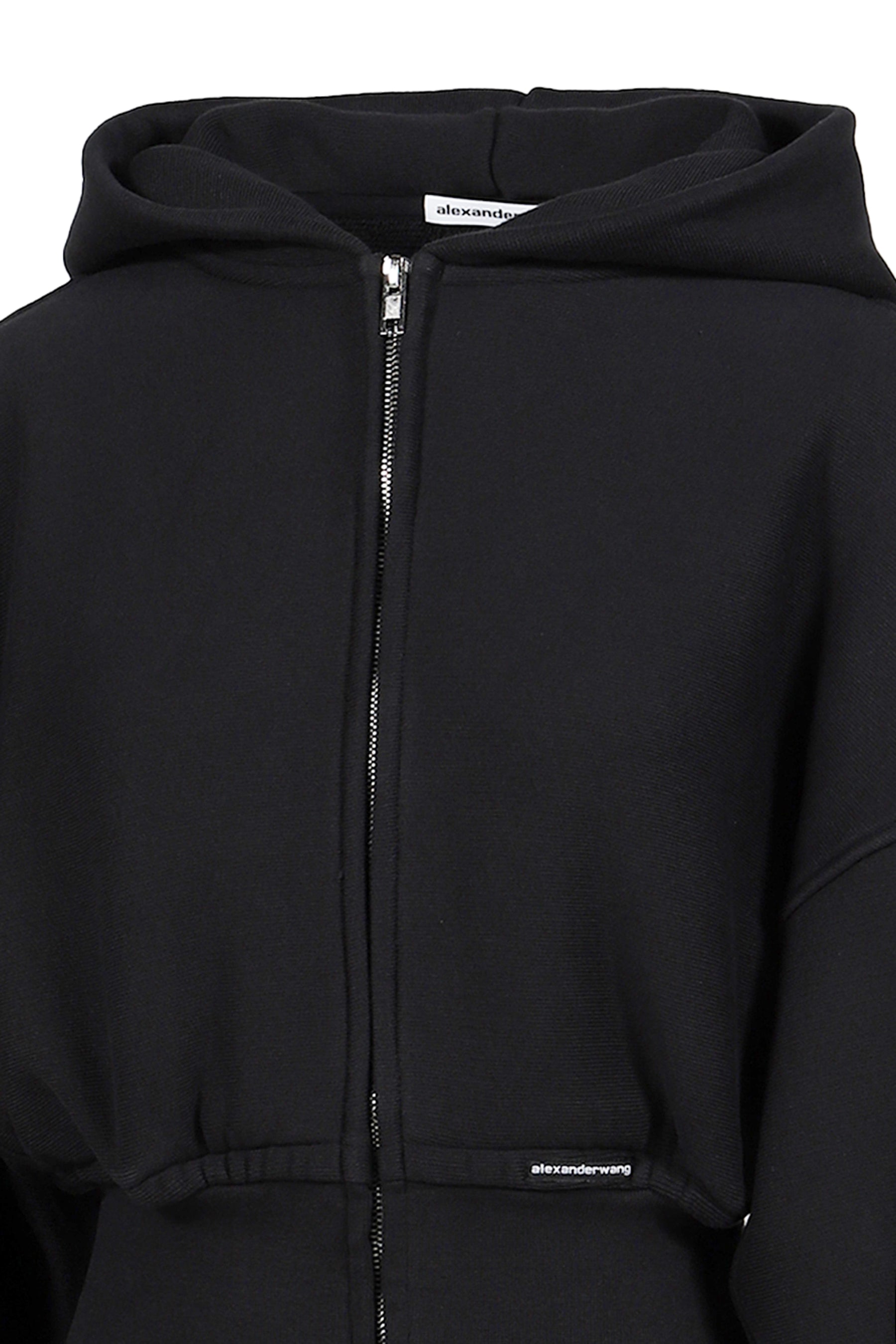CROPPED ZIP UP HOODIE WITH BRANDED SEAM LABEL / FADED BLK