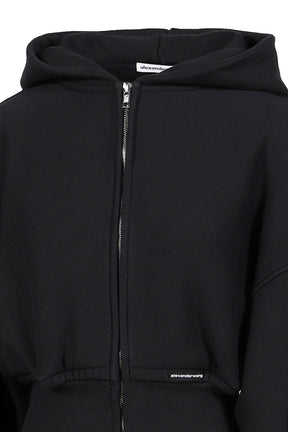 CROPPED ZIP UP HOODIE WITH BRANDED SEAM LABEL / FADED BLK