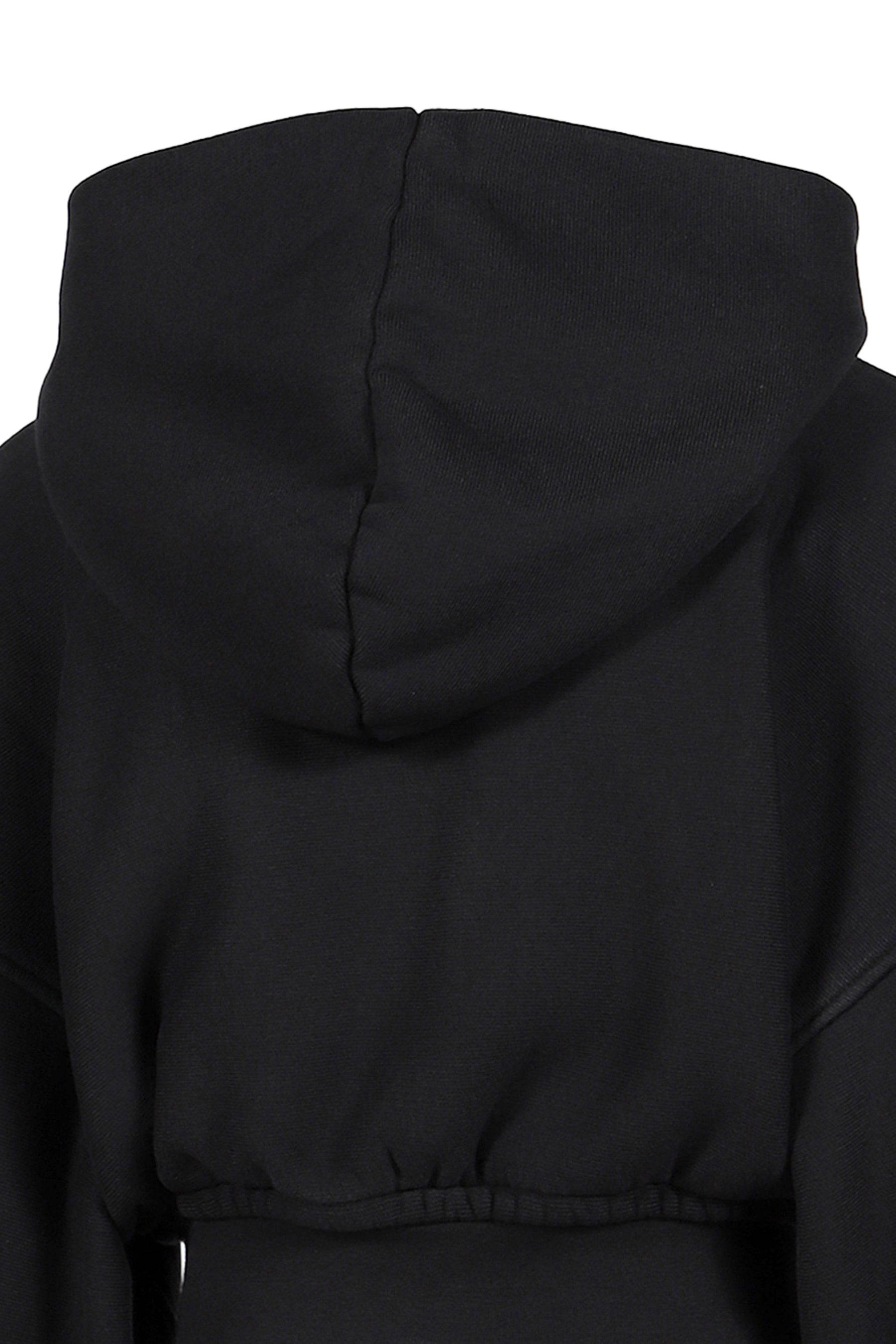 CROPPED ZIP UP HOODIE WITH BRANDED SEAM LABEL / FADED BLK