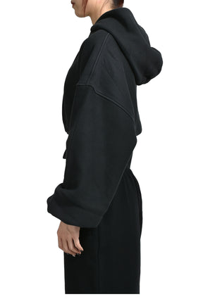 CROPPED ZIP UP HOODIE WITH BRANDED SEAM LABEL / FADED BLK