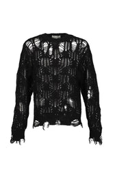 DISTRESSED OPEN KNIT / BLK