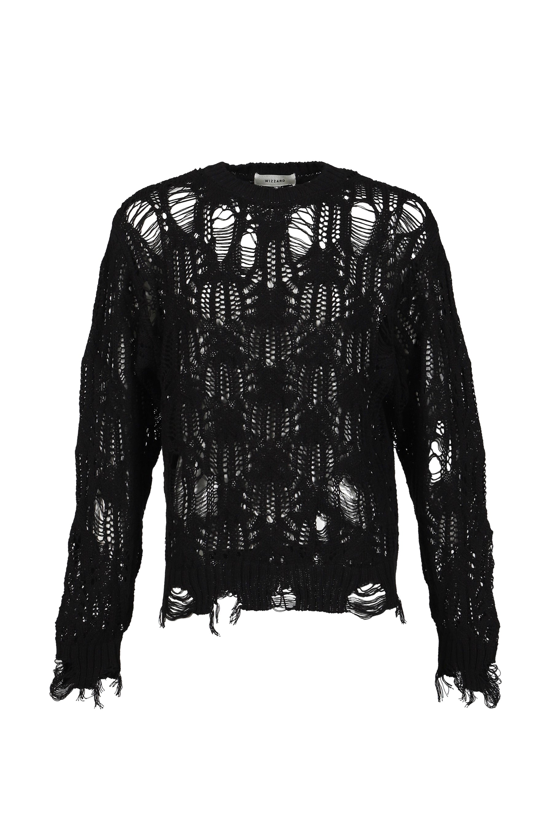 DISTRESSED OPEN KNIT / BLK