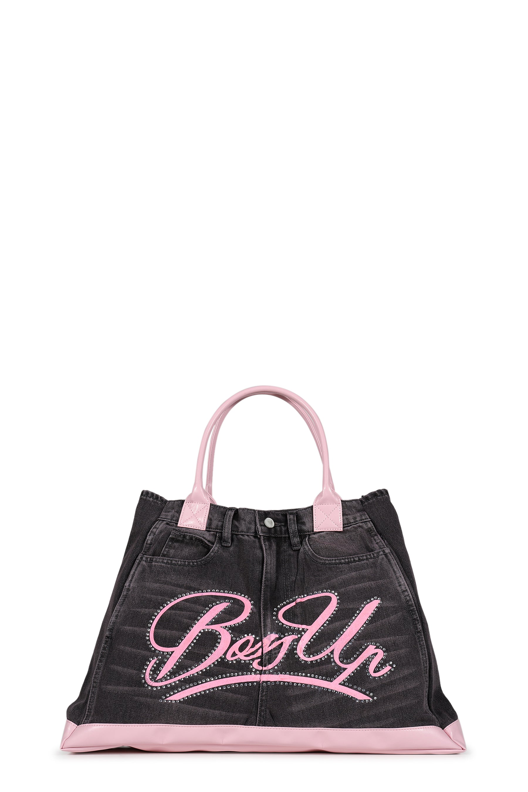 REMAKE DENIM TOTE BAG / BLK/PINK