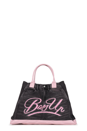 REMAKE DENIM TOTE BAG / BLK/PINK