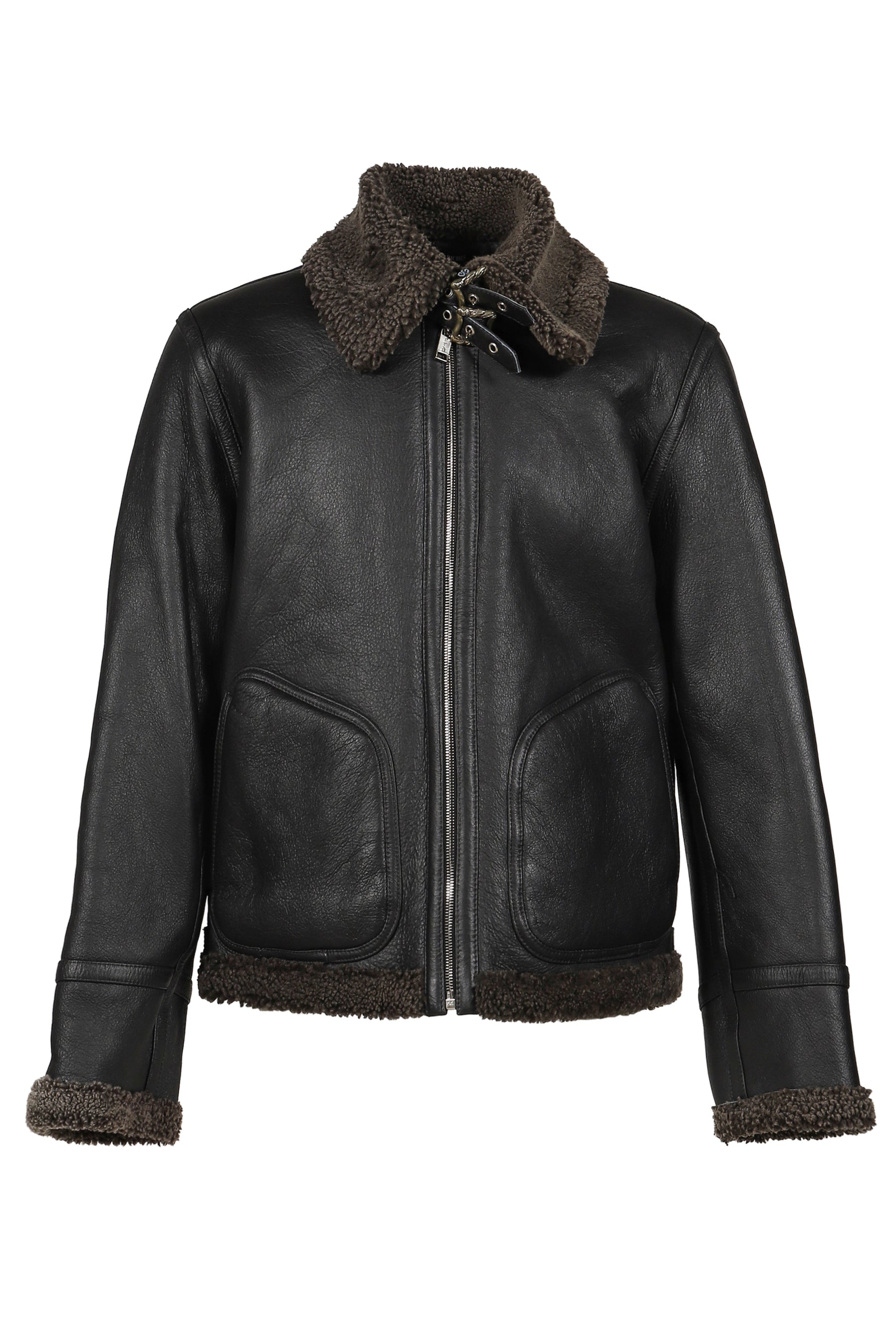 SERBIAN SHEARLING ZIP JACKET / BLK GRY