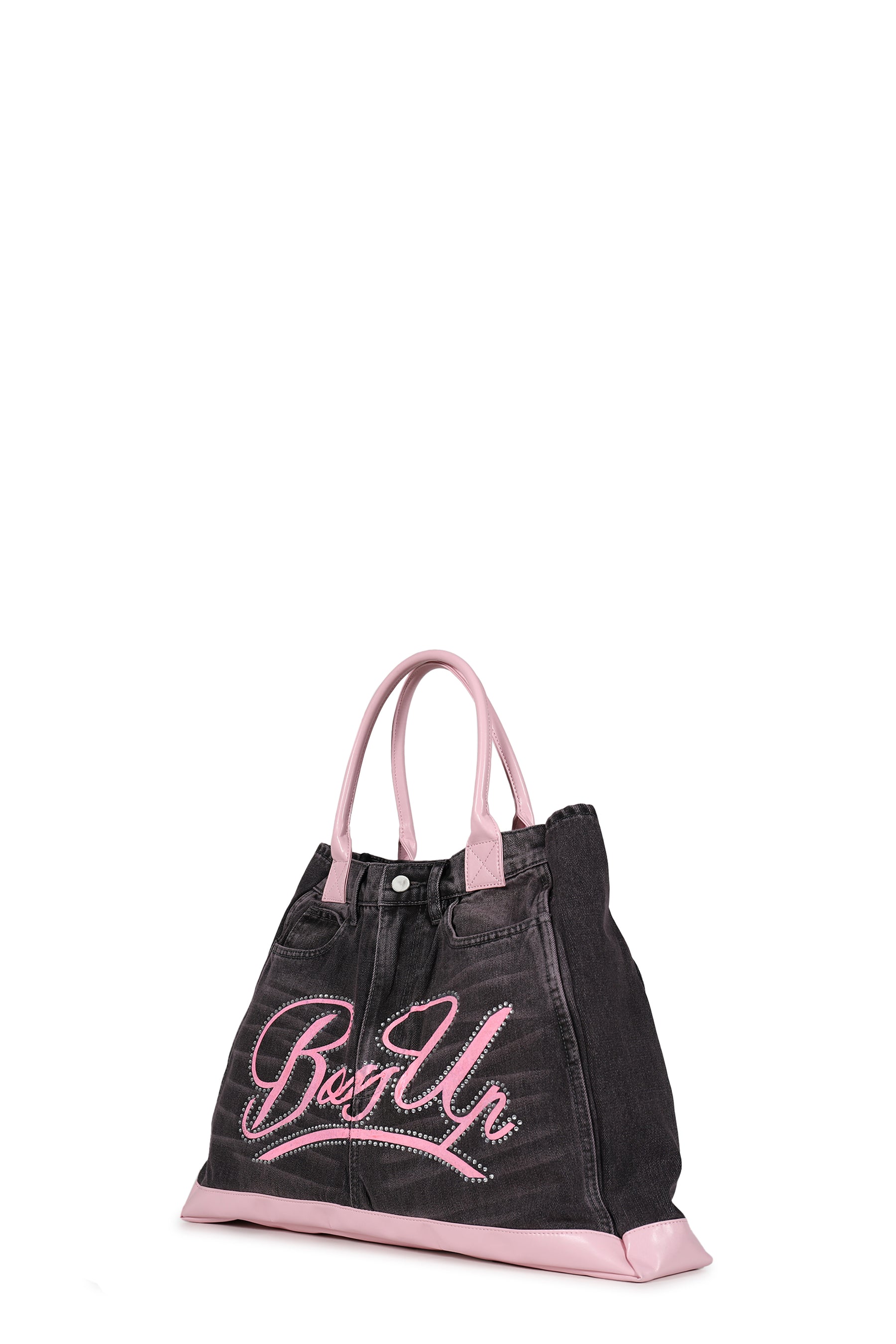 REMAKE DENIM TOTE BAG / BLK/PINK