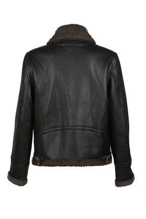 SERBIAN SHEARLING ZIP JACKET / BLK GRY