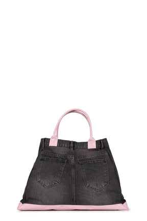 REMAKE DENIM TOTE BAG / BLK/PINK