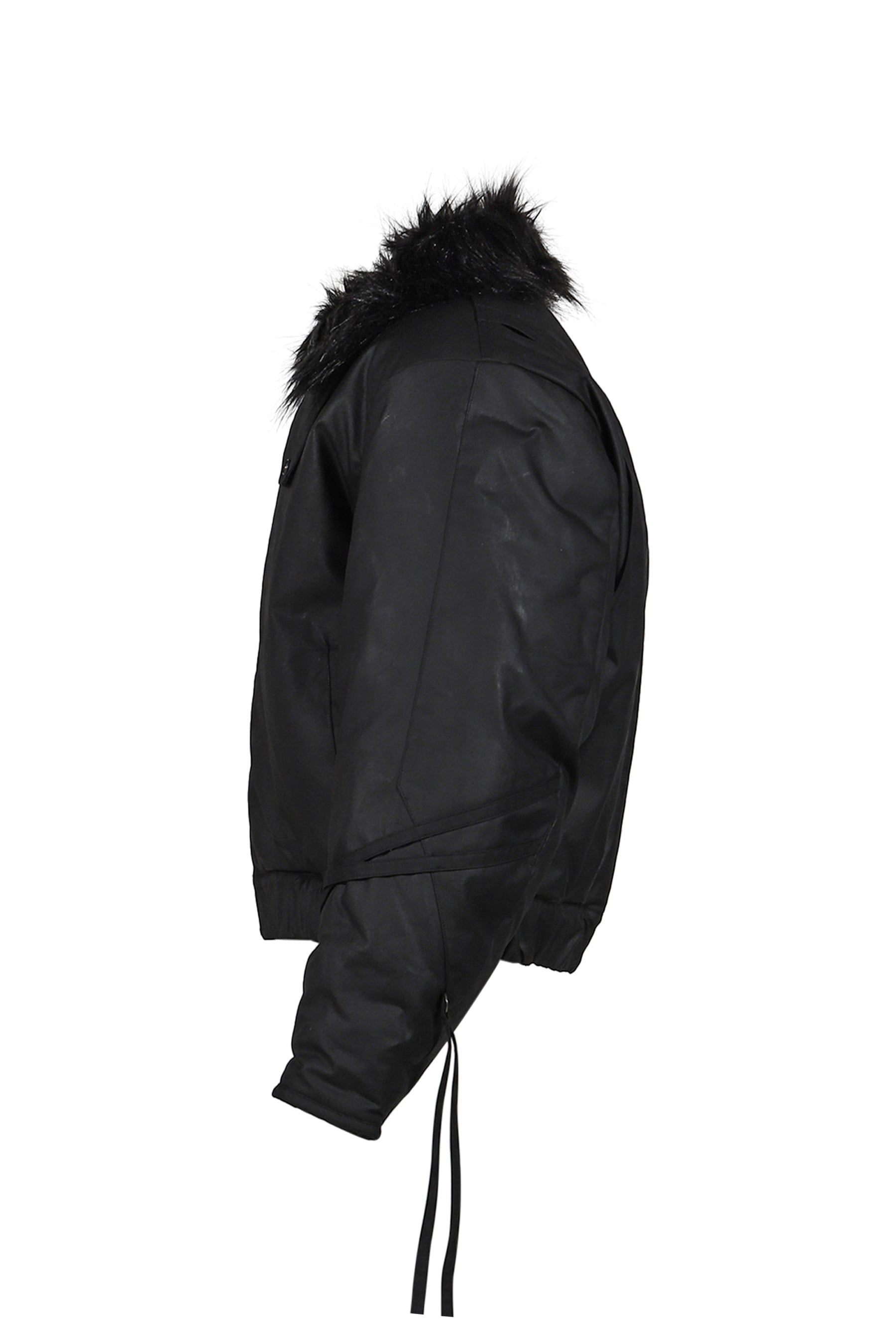 PRINTED FAUX FUR BOMBER JACKET / BLK 