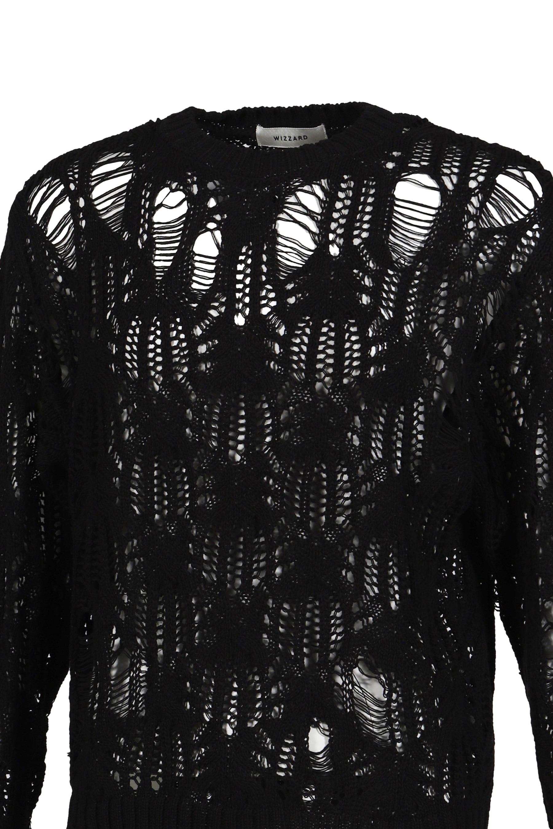 DISTRESSED OPEN KNIT / BLK