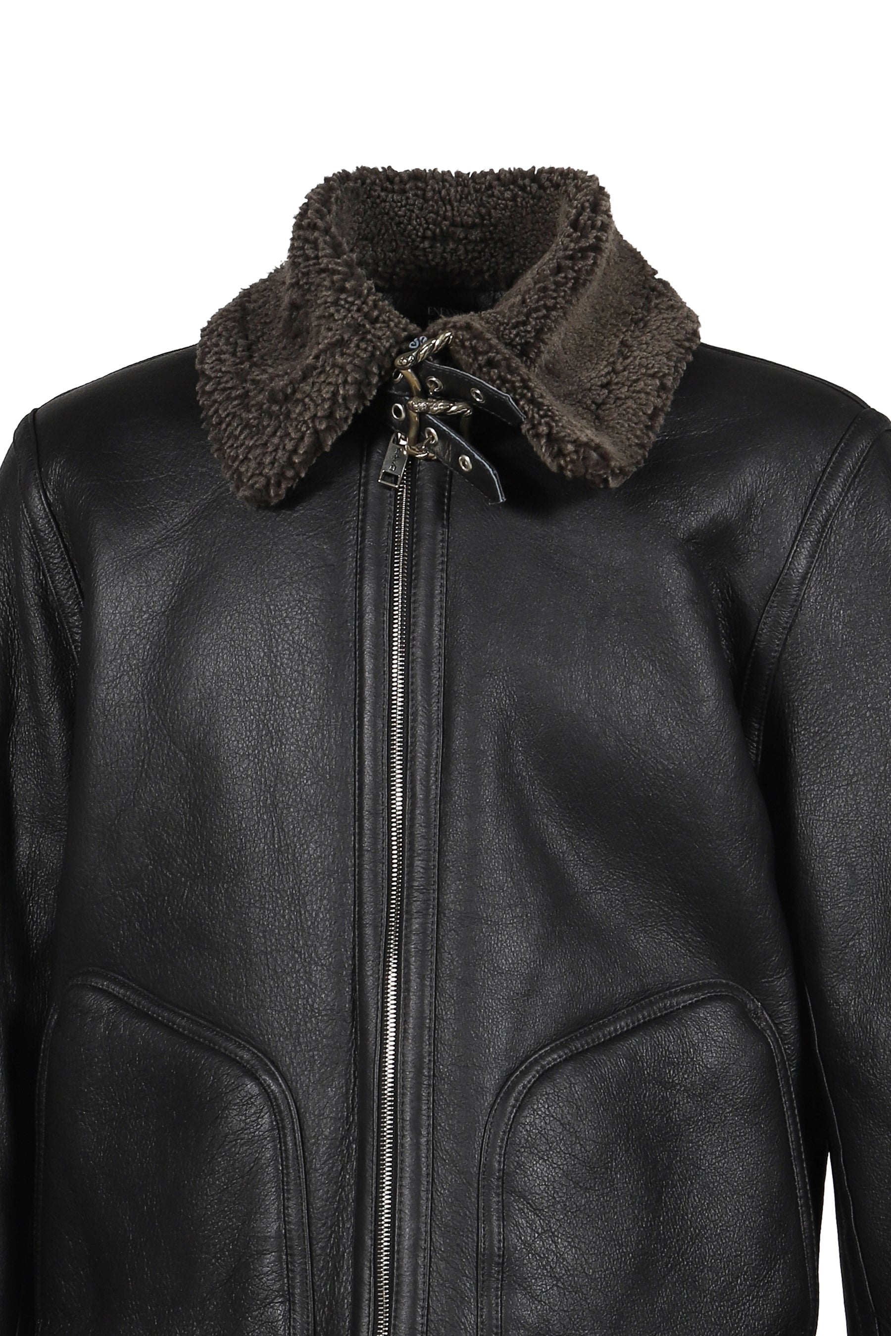 SERBIAN SHEARLING ZIP JACKET / BLK GRY
