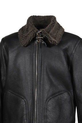 SERBIAN SHEARLING ZIP JACKET / BLK GRY