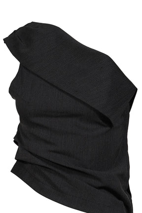UNBALANCE SHOULDER BLOUSE / STRIPE BLK