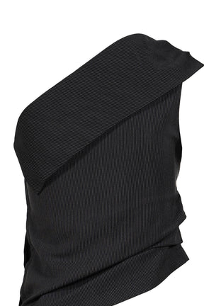 UNBALANCE SHOULDER BLOUSE / STRIPE BLK