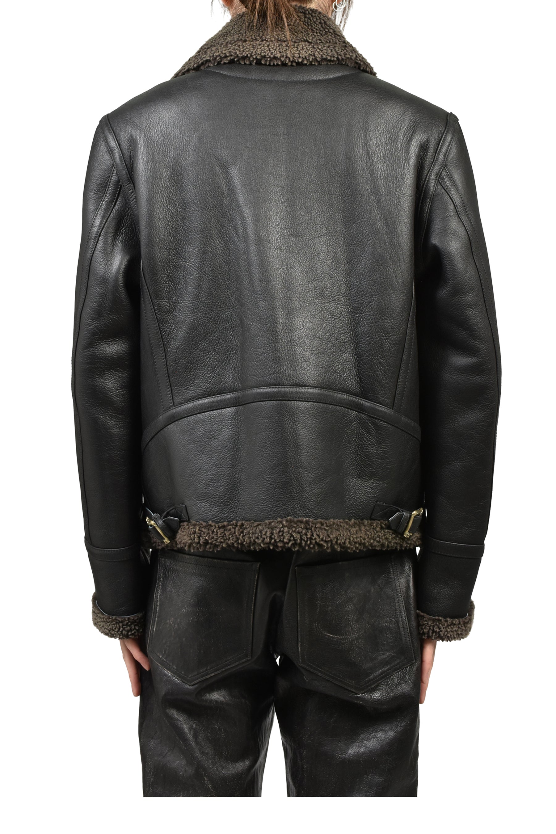 SERBIAN SHEARLING ZIP JACKET / BLK GRY