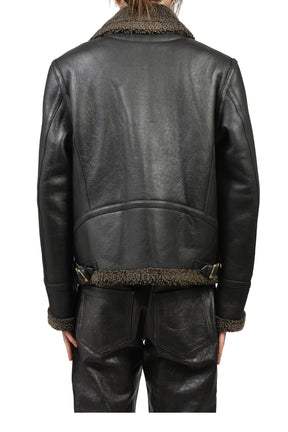 SERBIAN SHEARLING ZIP JACKET / BLK GRY
