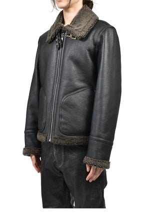 SERBIAN SHEARLING ZIP JACKET / BLK GRY