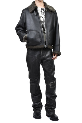 SERBIAN SHEARLING ZIP JACKET / BLK GRY