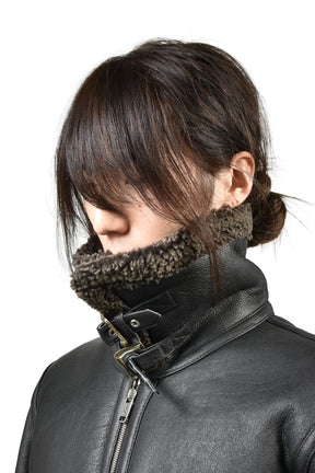 SERBIAN SHEARLING ZIP JACKET / BLK GRY