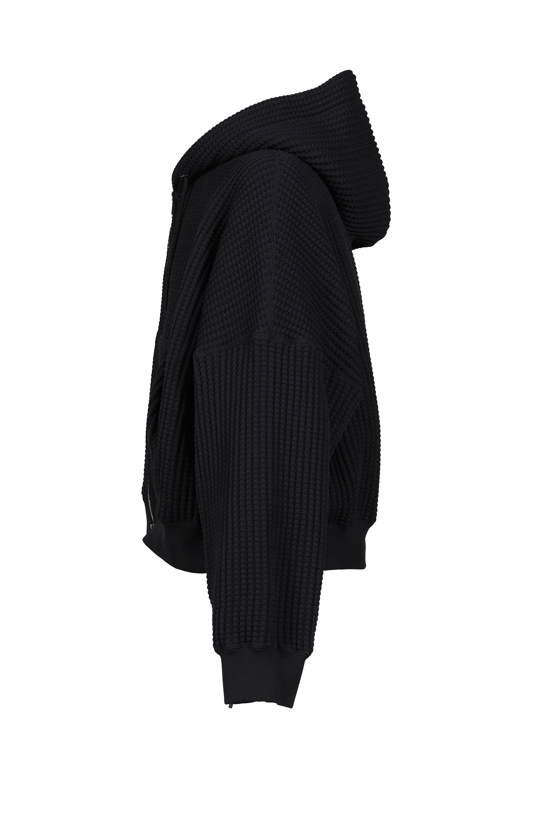 WAFFLE ZIP-UP HOODIE / BLK