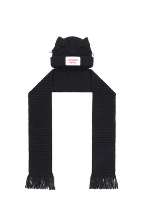 CHUNKY EARS BEANIE SCARF / BLACK