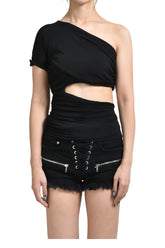 ONE SHOULDER WRAP TEE / BLK