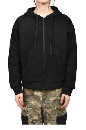 DOUBLE LAYER ZIP UP HOODIE / BLACK