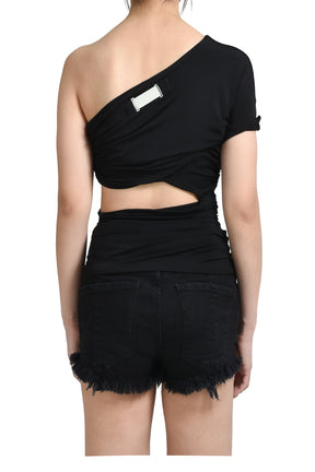 ONE SHOULDER WRAP TEE / BLK