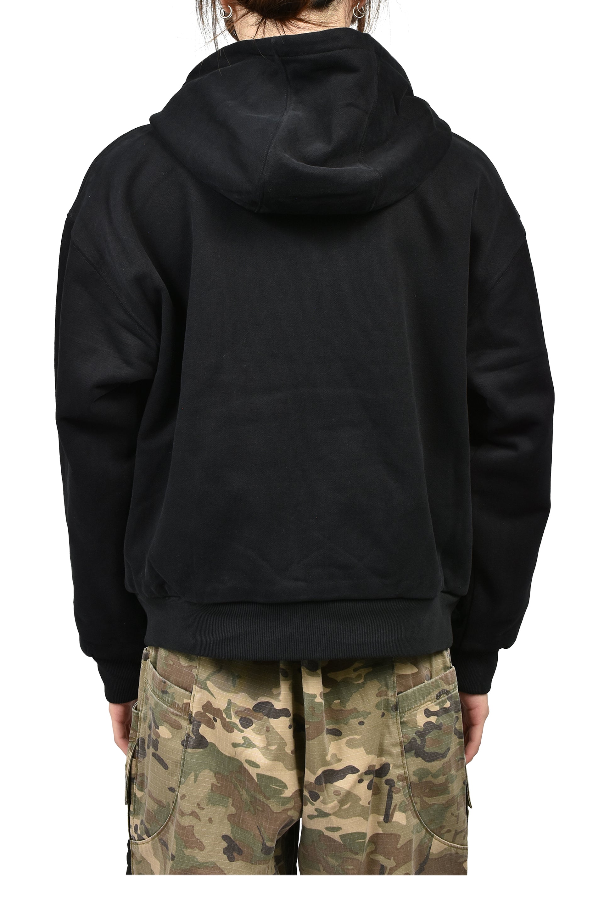 DOUBLE LAYER ZIP UP HOODIE  / BLK