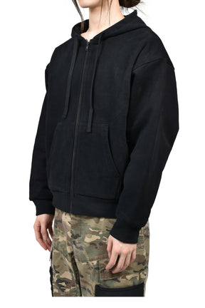 DOUBLE LAYER ZIP UP HOODIE / BLACK
