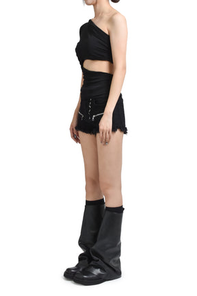 ONE SHOULDER WRAP TEE / BLK