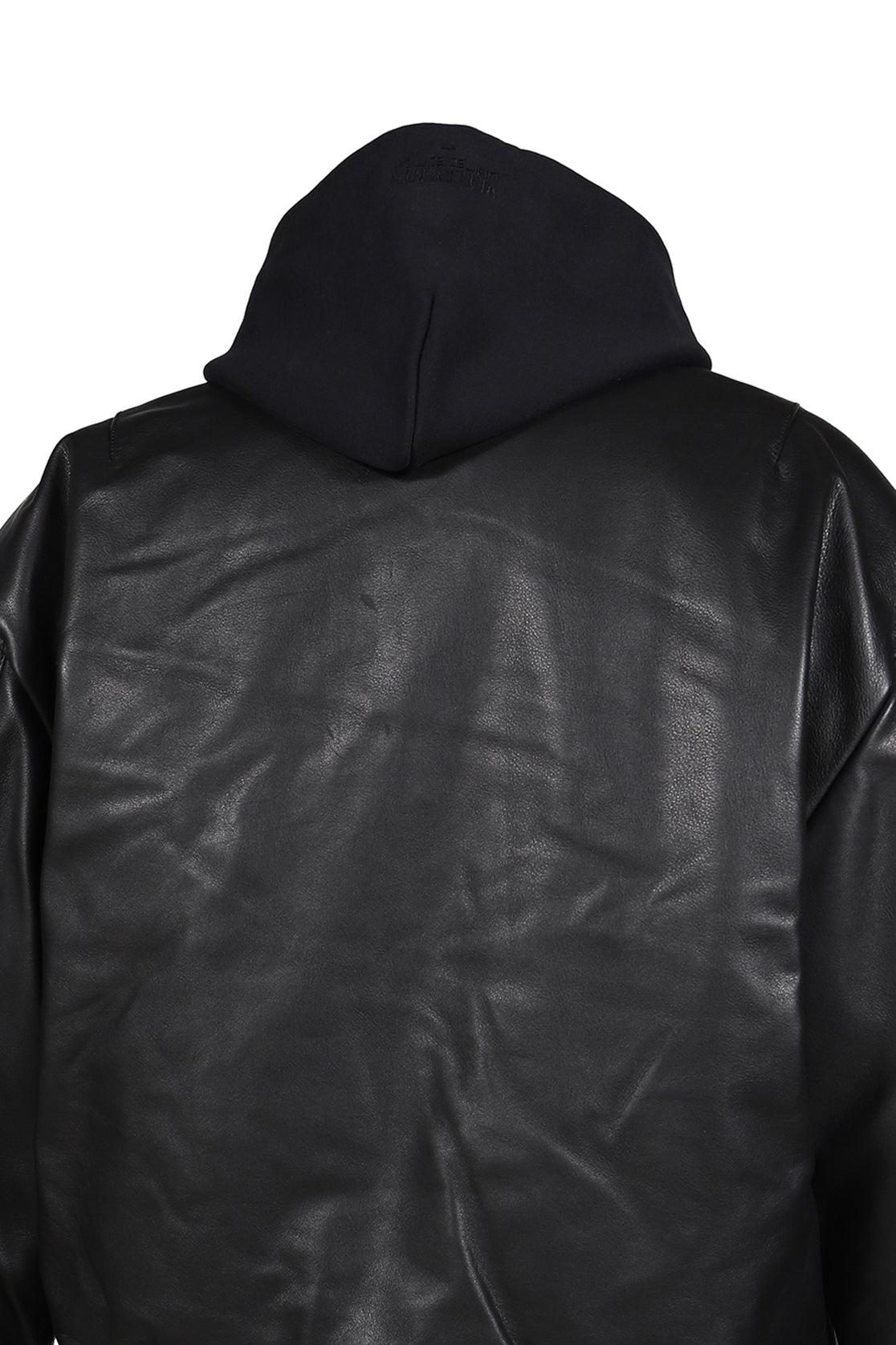 LEATHER BOMBER WITH ATTACHED HOOD / BLK