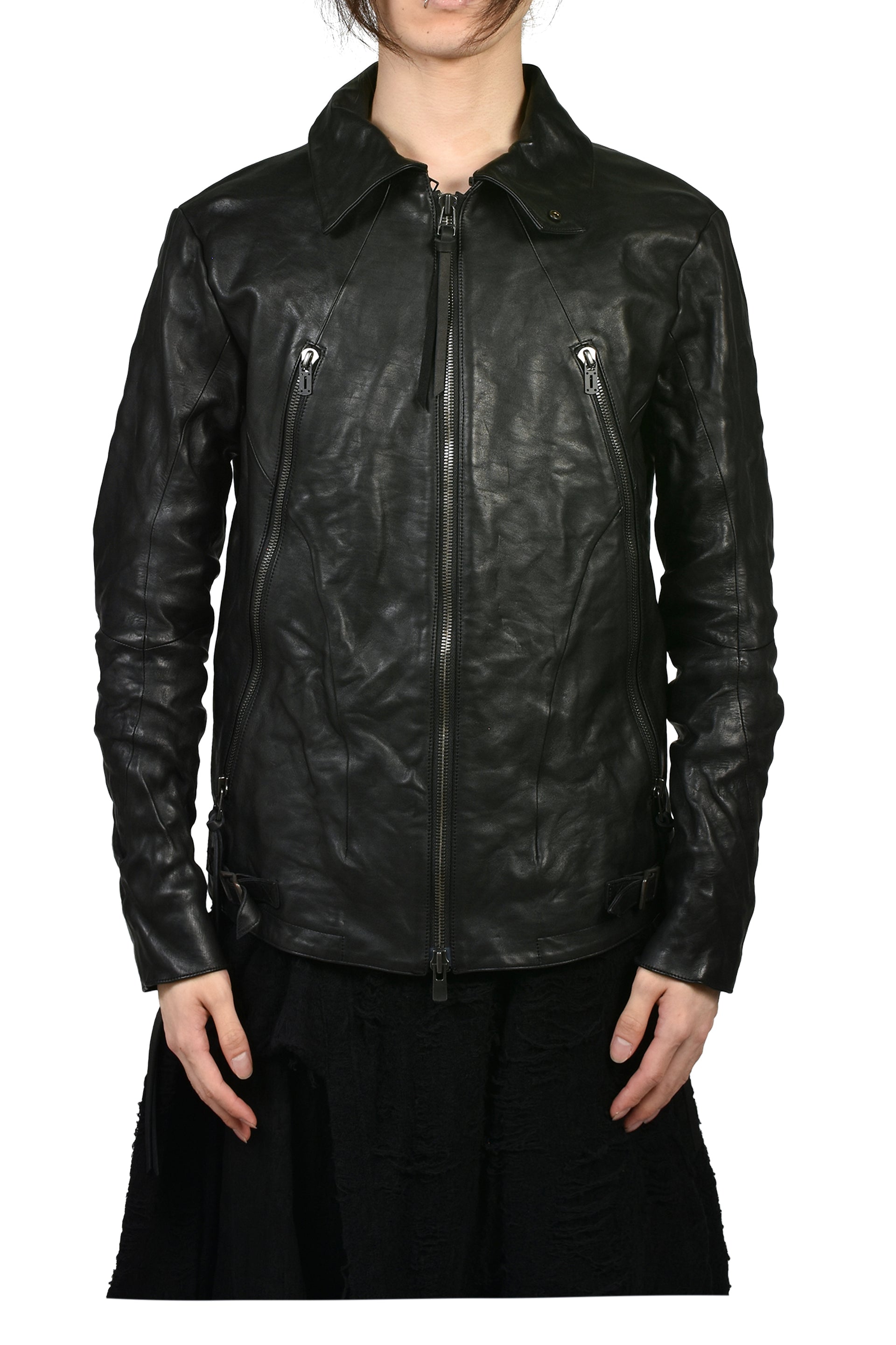 HORSE LEATHER DETACHABLE JACKET / BLK