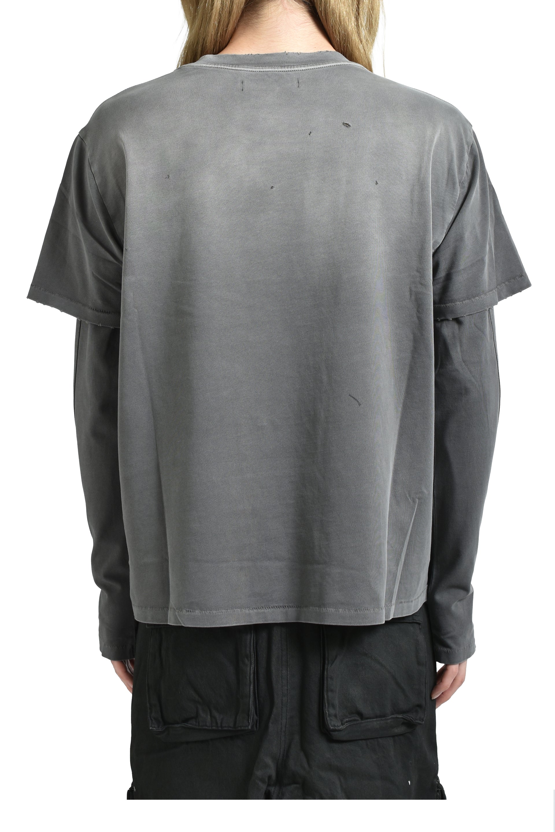 SUN FADED DOUBLE LAYER TEE / WASHED BLK