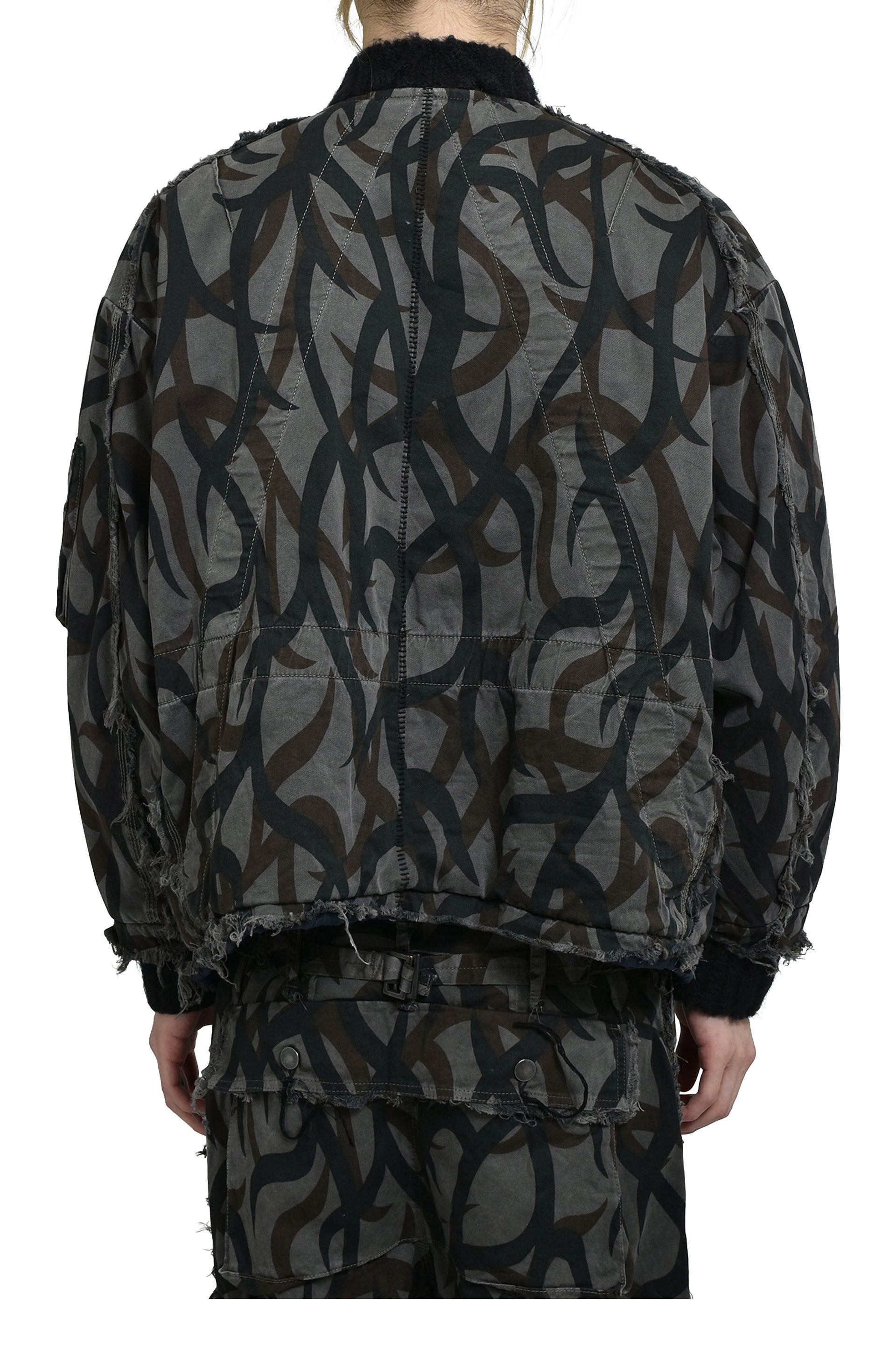 MINUS SLASH SEAM TRIBAL CAMOUFLAGE FLIGHT JACKET / BLK