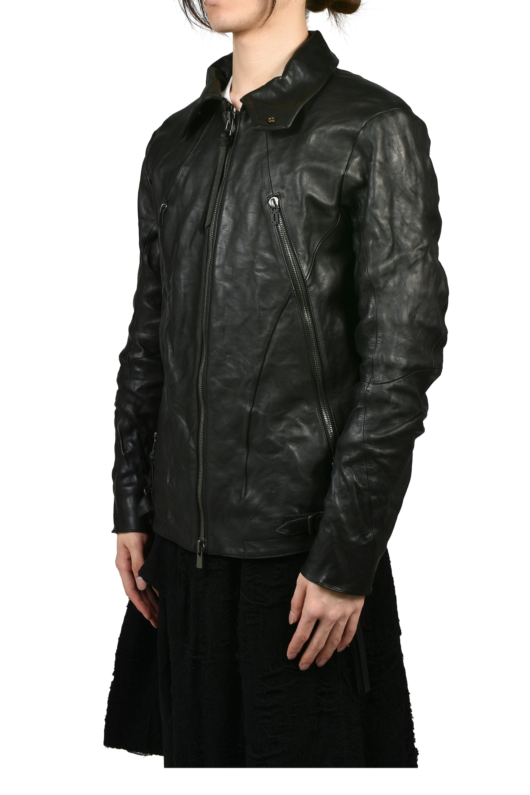 HORSE LEATHER DETACHABLE JACKET / BLK