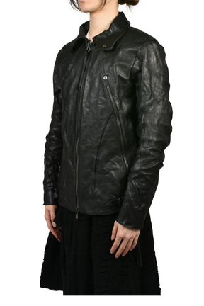HORSE LEATHER DETACHABLE JACKET / BLK