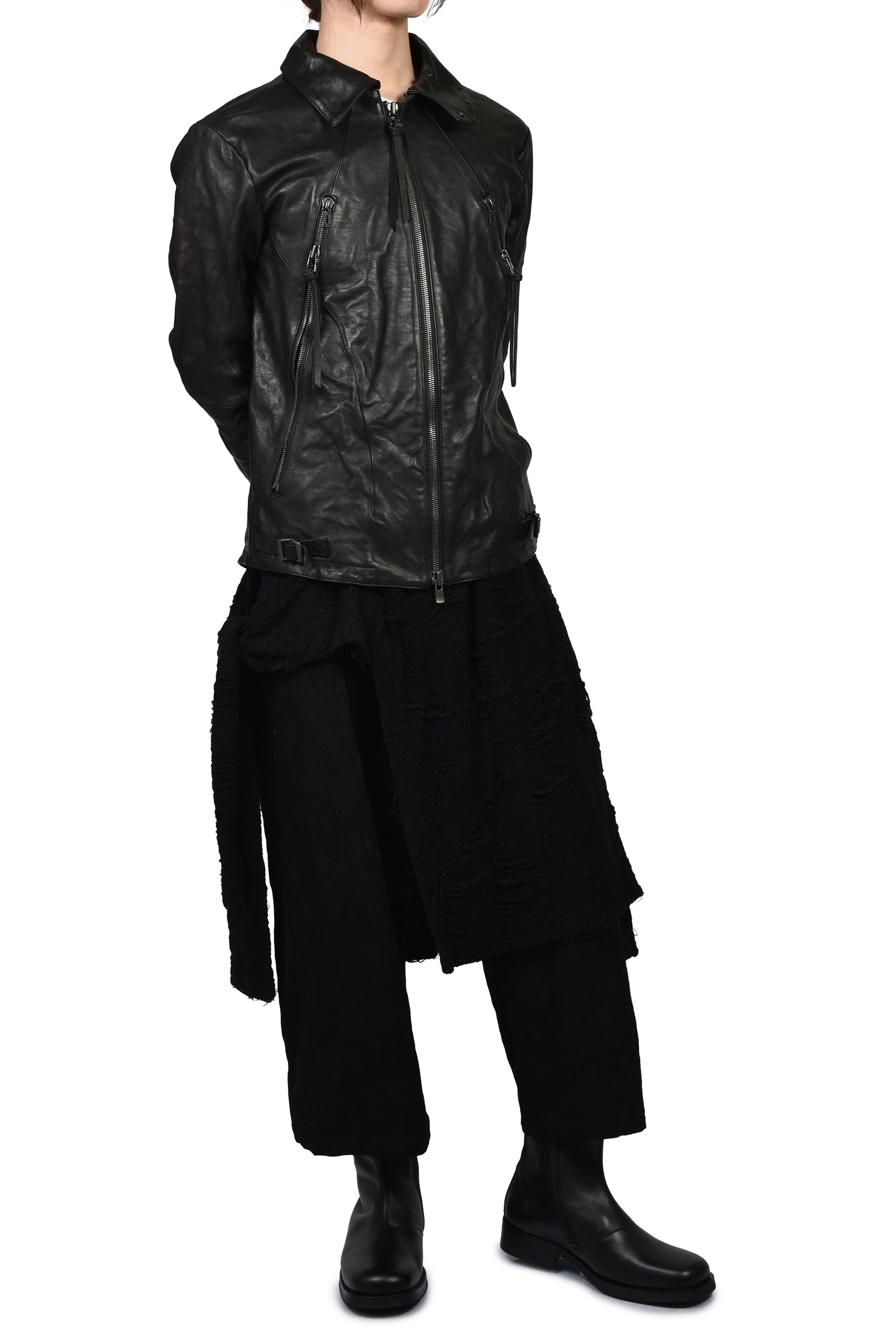 HORSE LEATHER DETACHABLE JACKET / BLK