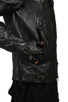 HORSE LEATHER DETACHABLE JACKET / BLK