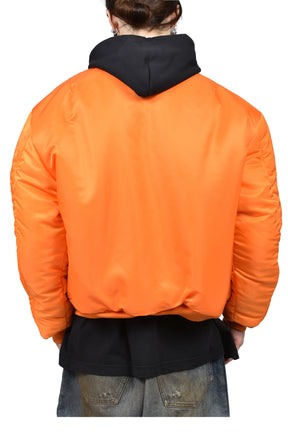LEATHER BOMBER WITH ATTACHED HOOD / BLK
